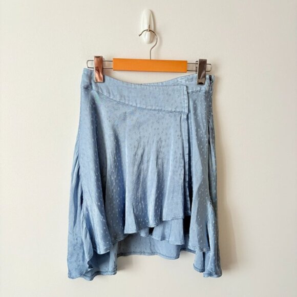 Free People Starstruck Asymmetrical Mini Skirt In Big Sur Blue Metallic Size 2 - Picture 4 of 7
